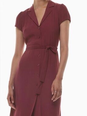 Aritzia Wilfred Button-Front Maxi Dress Deep Burgundy Shirt Dress S fits like XS